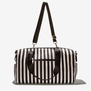 Alice + Olivia Monochrome Striped Travel Duffle Weekender Bag NEW WO TAG